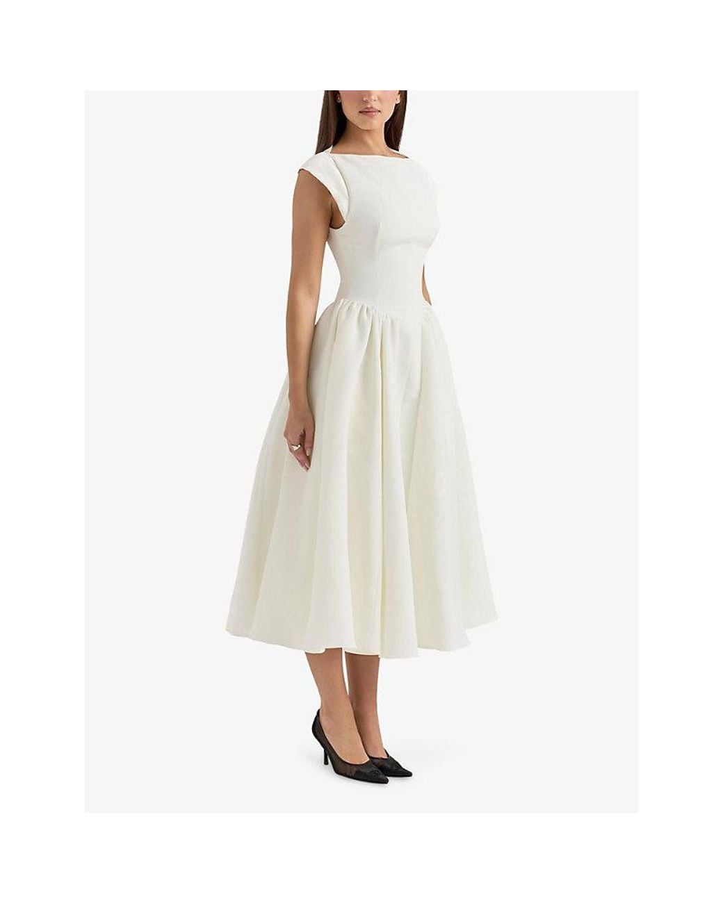 House Of Cb Debutante Cap-Sleeve Backless Satin Midi Dress in White | Lyst