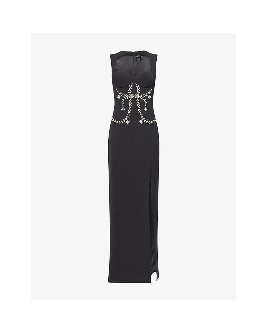 Huishan Zhang Black Izmara Jewel-Embellished Woven Midi Dress