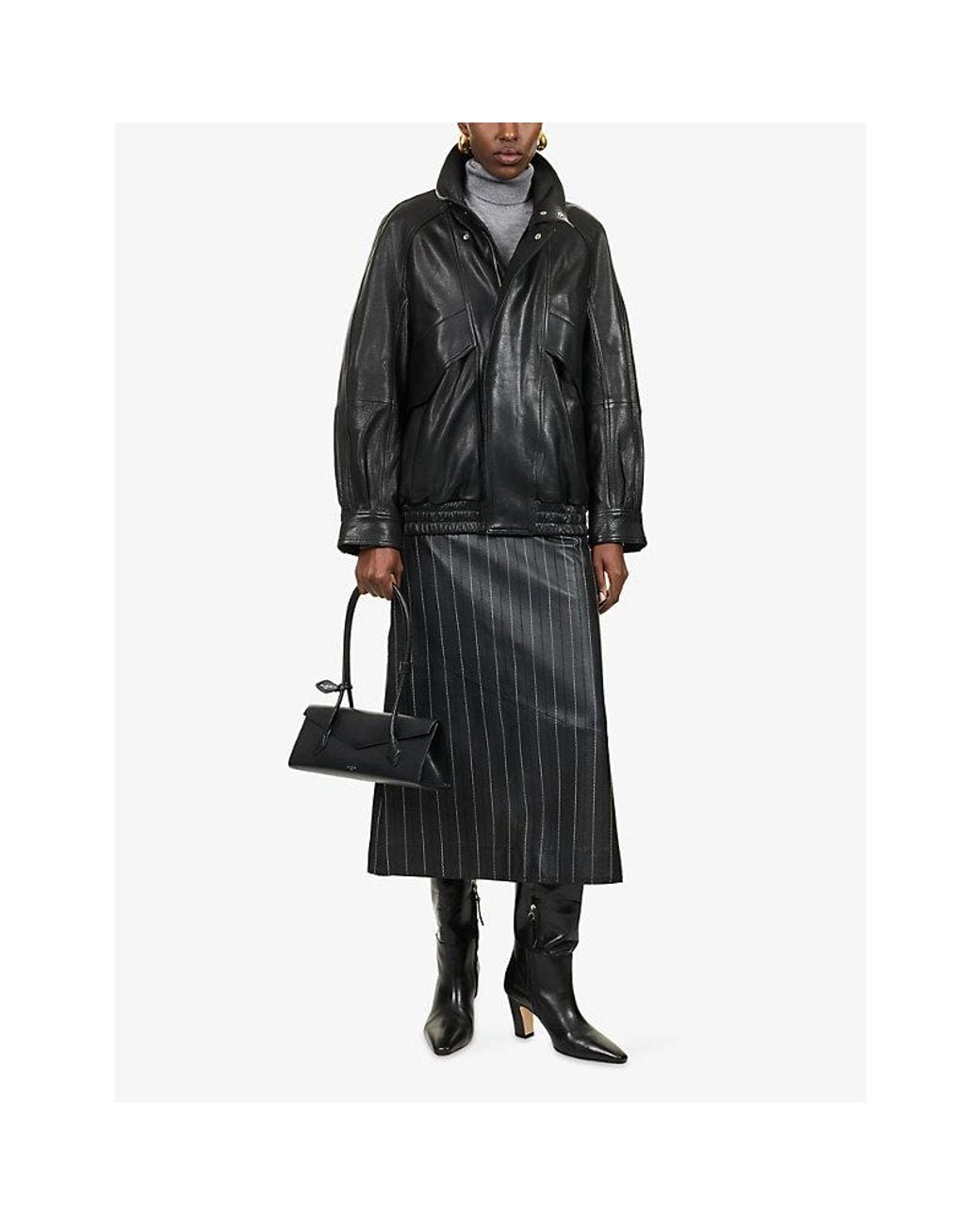 Nour Hammour Black Ariste High-Collar Leather Jacket