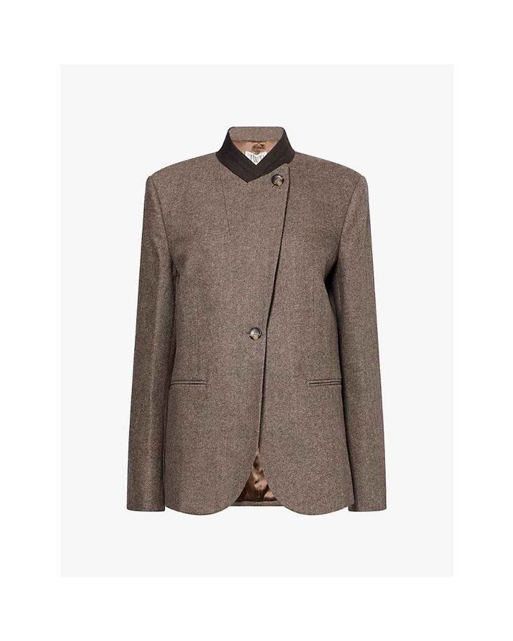 Twp Brown Asymmetric Wool-Blend Blazer