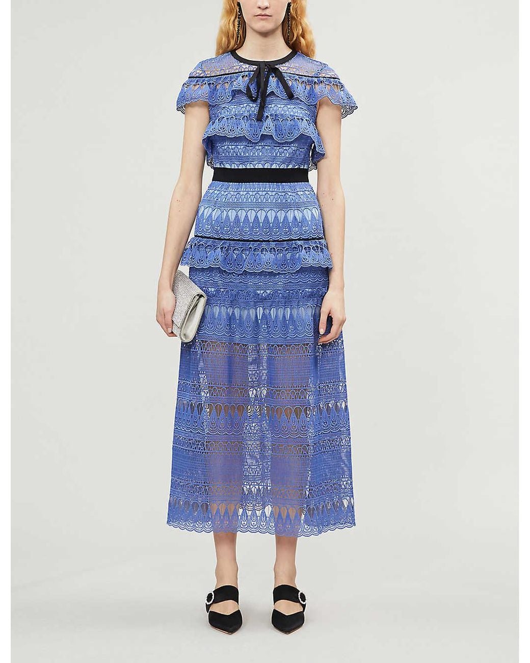 Self-Portrait Daphne Guipure Midi Dress in Blue | Lyst Self-Portrait Daphne Guipure Midi Dress in Blue | Lyst