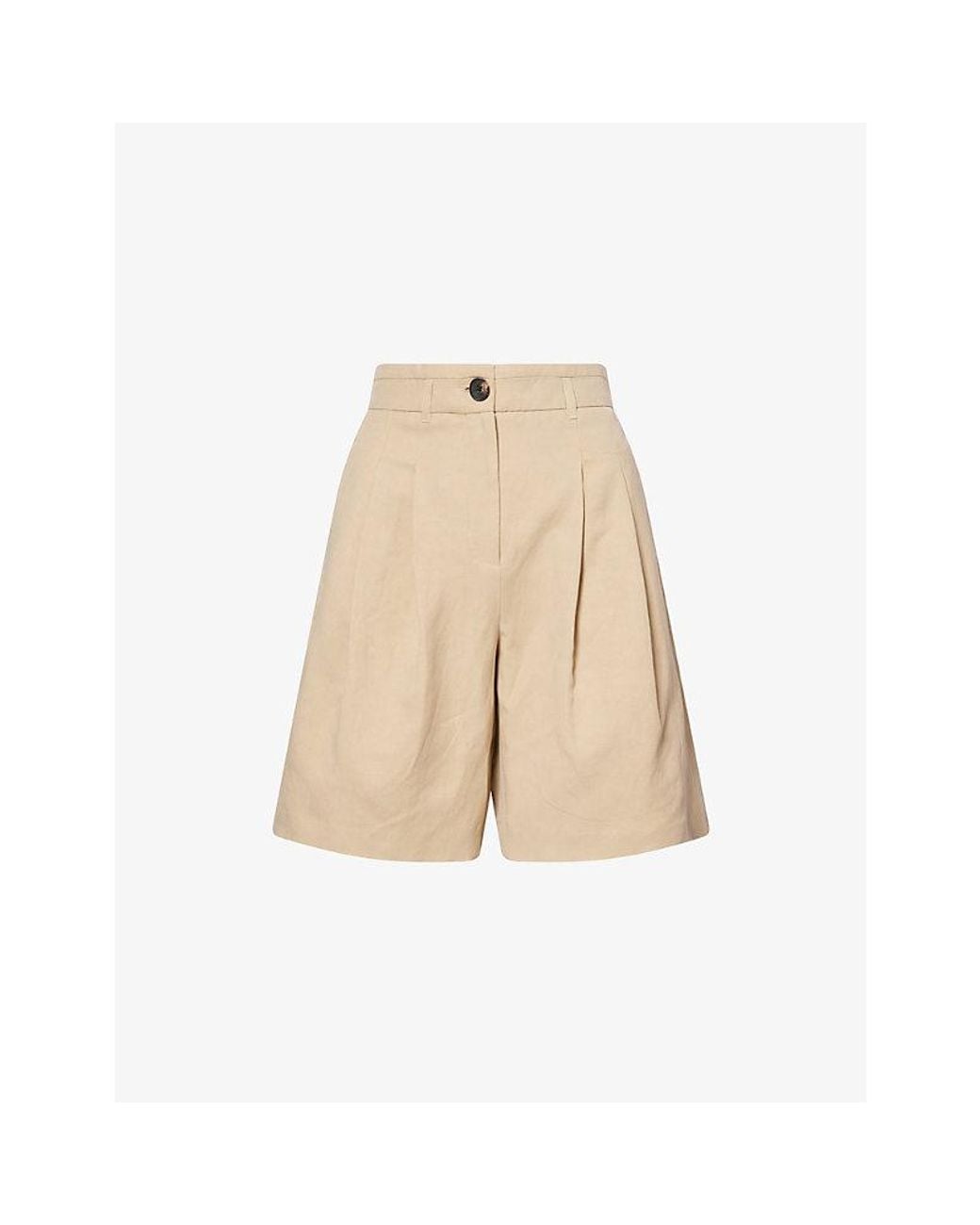 ME+EM Natural City Pleated Linen Blend Shorts