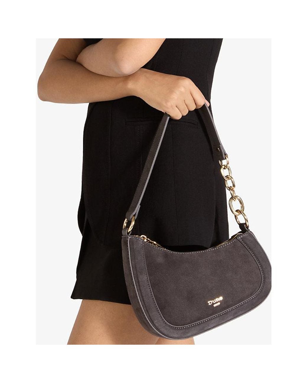 Dune Black Direction Small Suede Shoulder Bag