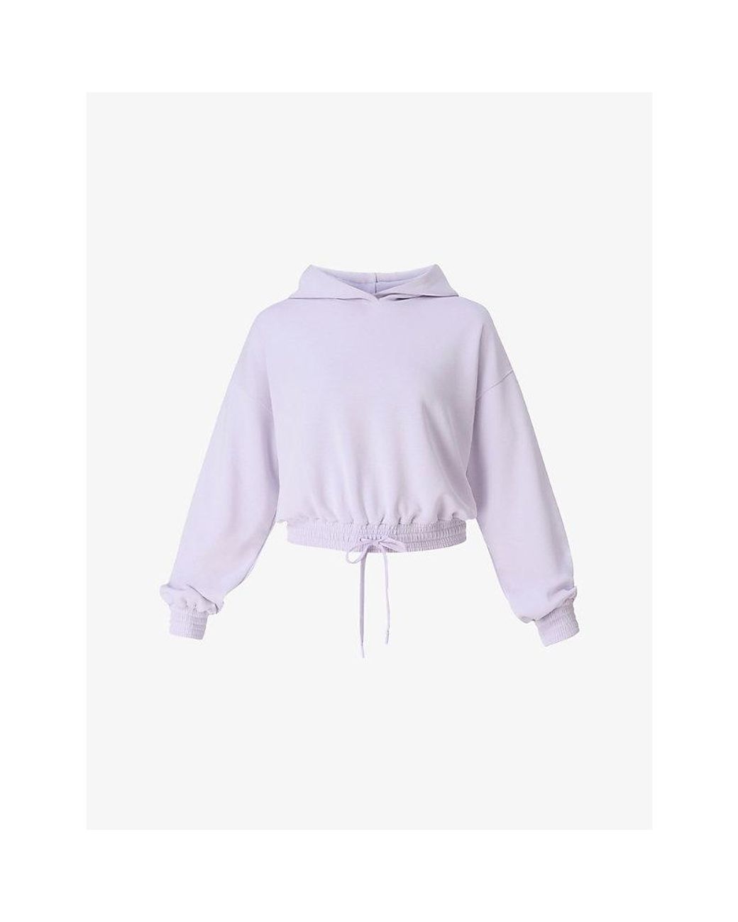 Sweaty Betty Purple Sand Wash Cloudweight Elasticated-Hem Stretch-Jersey Cropped Hoody