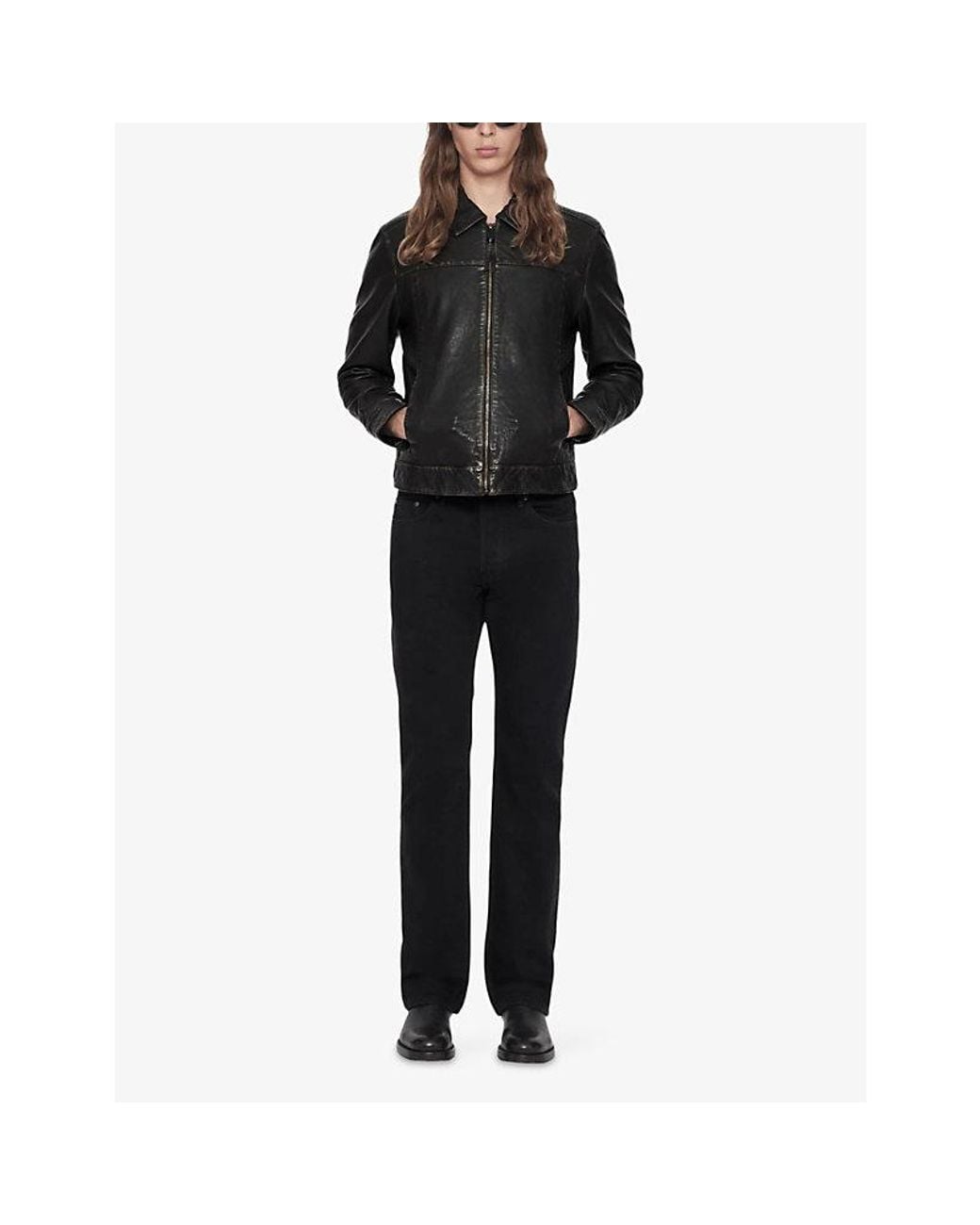 AllSaints Black Oakland Zip-Up Leather Jacket for men