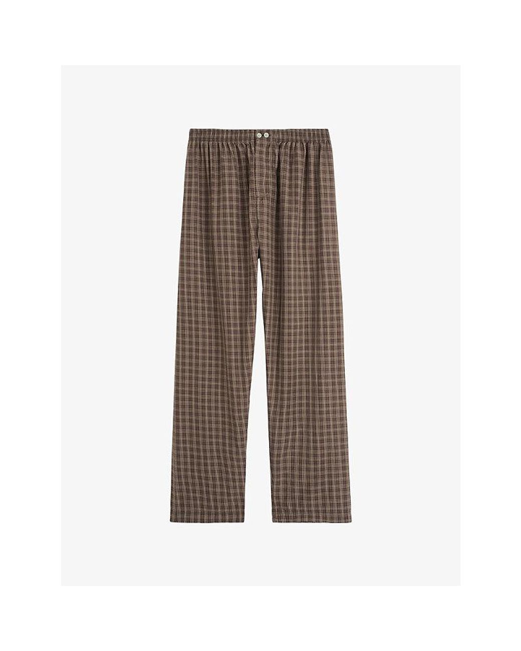 Tekla Brown Checked Cotton Pyjama Bottoms