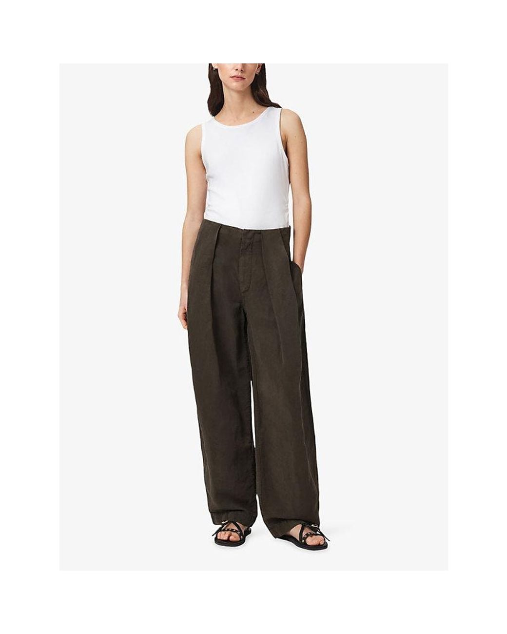 AllSaints Gray Phi Wide-Leg Linen-Blend Trousers