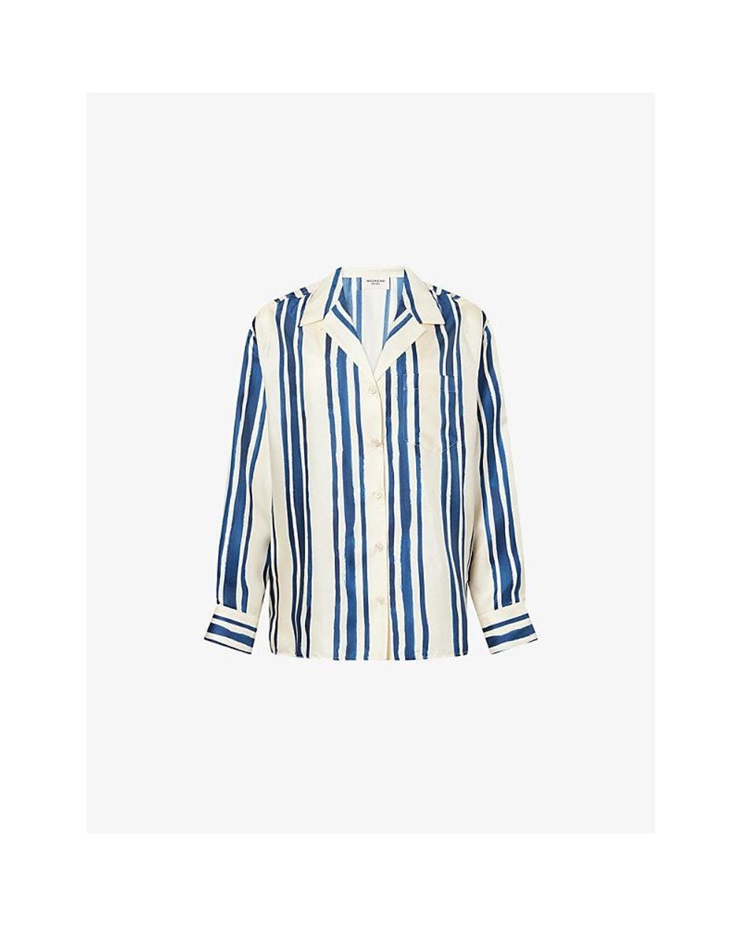 Weekend by Maxmara Blue Striped Long-Sleeve Silk Shirt