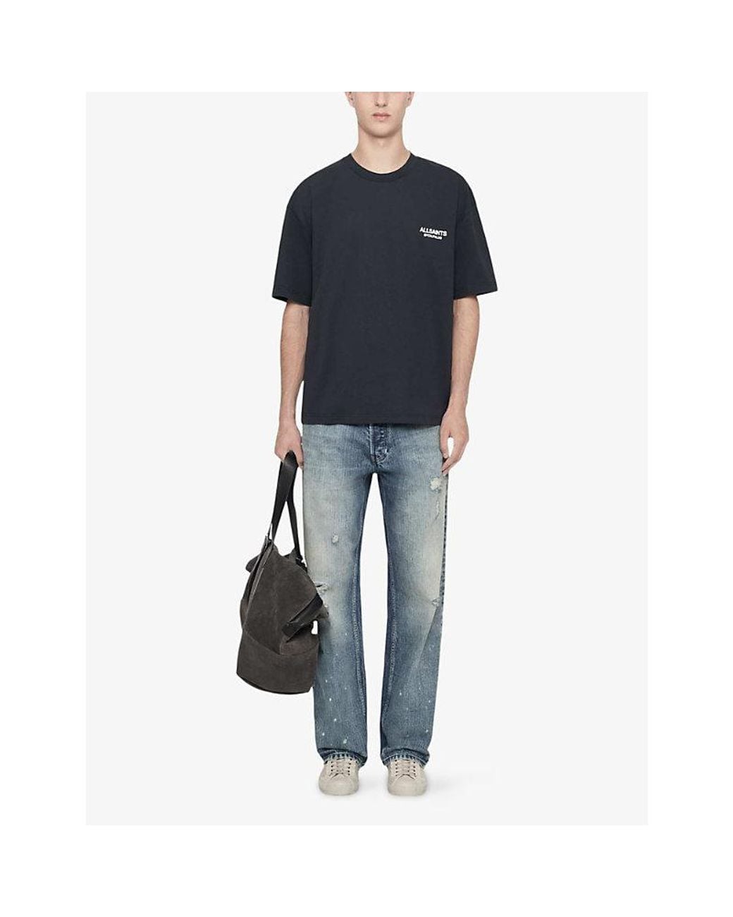 AllSaints Blue Shadow Graphic-Print Short-Sleeve Cotton T-Shirt for men
