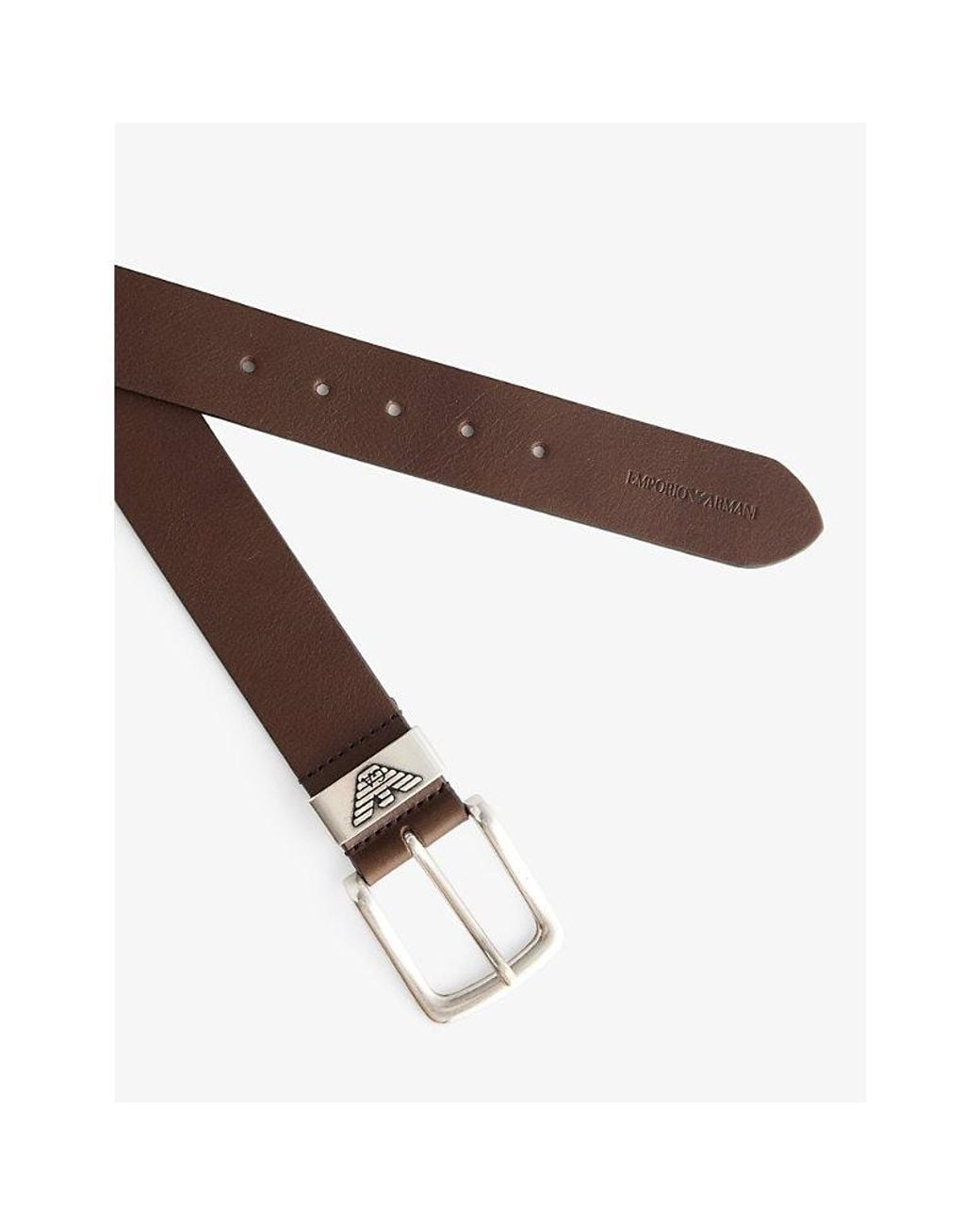 Emporio Armani Brown Logo-Embossed Leather Belt for men