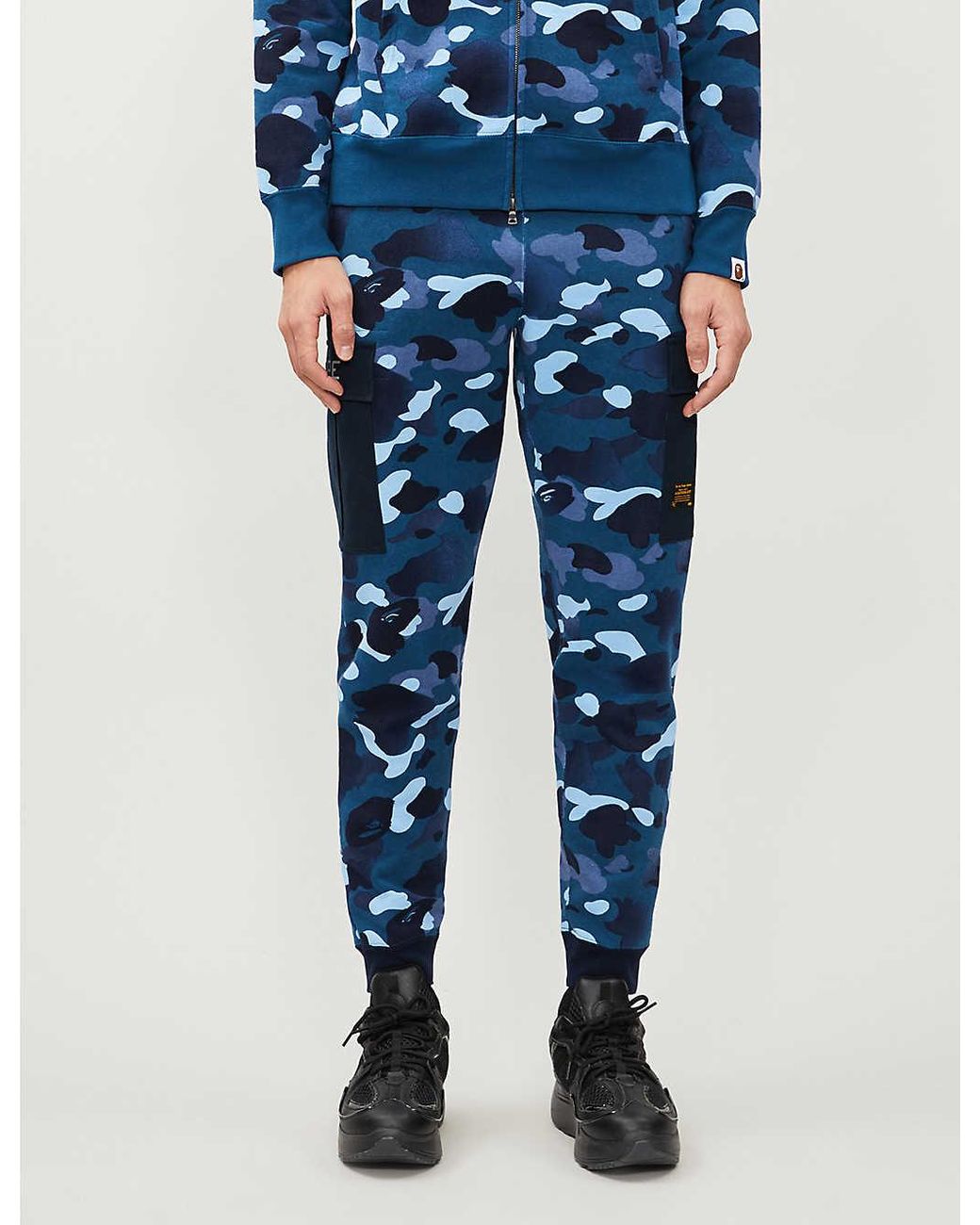 A Bathing Ape Camouflage-print Cotton-jersey jogging Bottoms in Blue