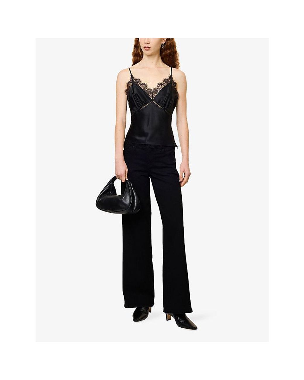 FRAME Black Le Slim Palazzo Low-Rise Stretch-Denim Jeans