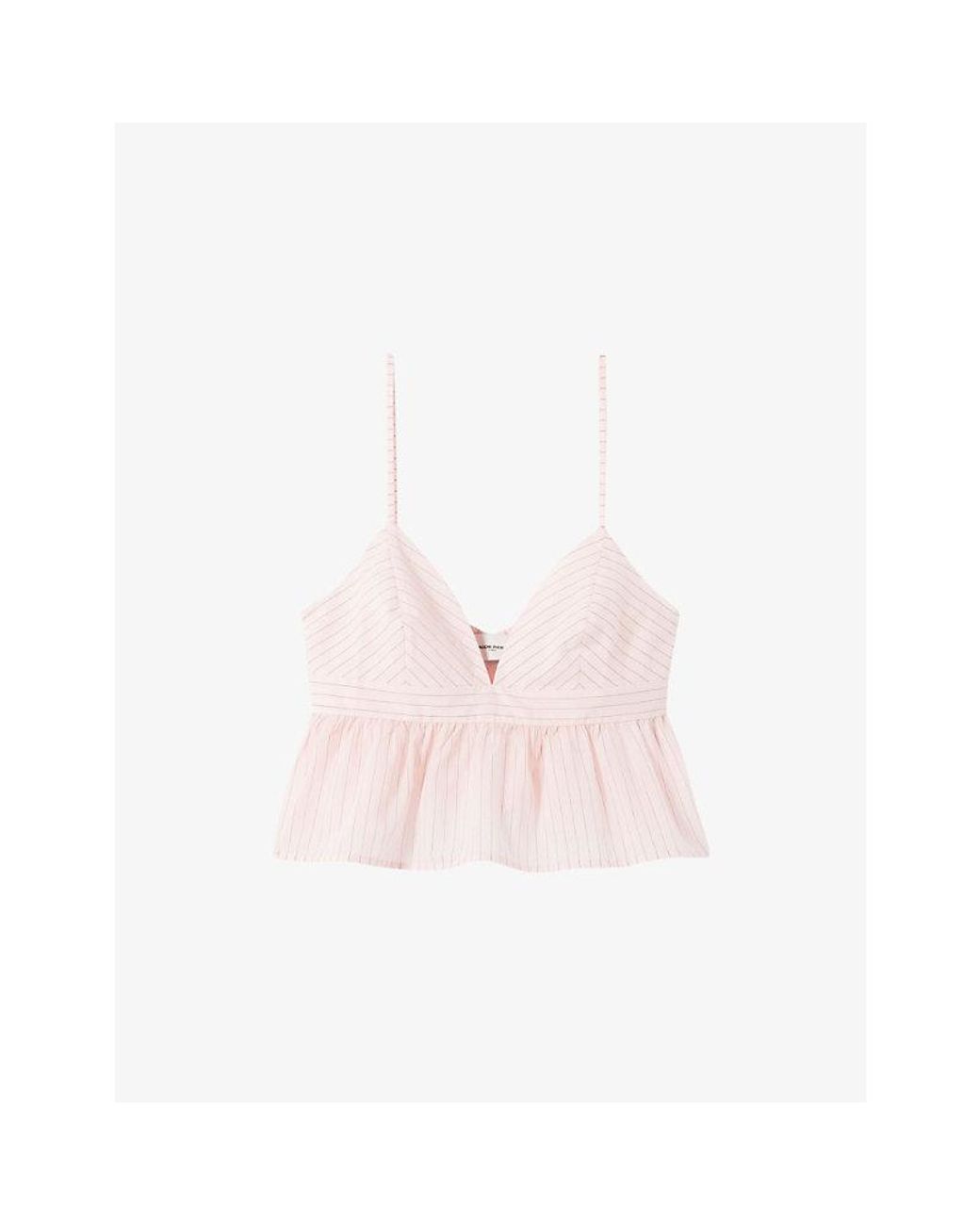 Claudie Pierlot Pink V-Neck Cropped Cotton-Blend Top
