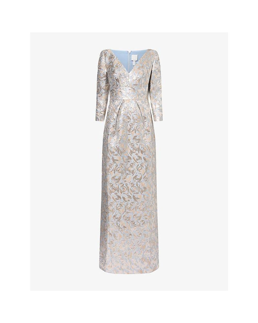 Huishan Zhang Gray Tara V-Neck Jacquard Woven Maxi Gown
