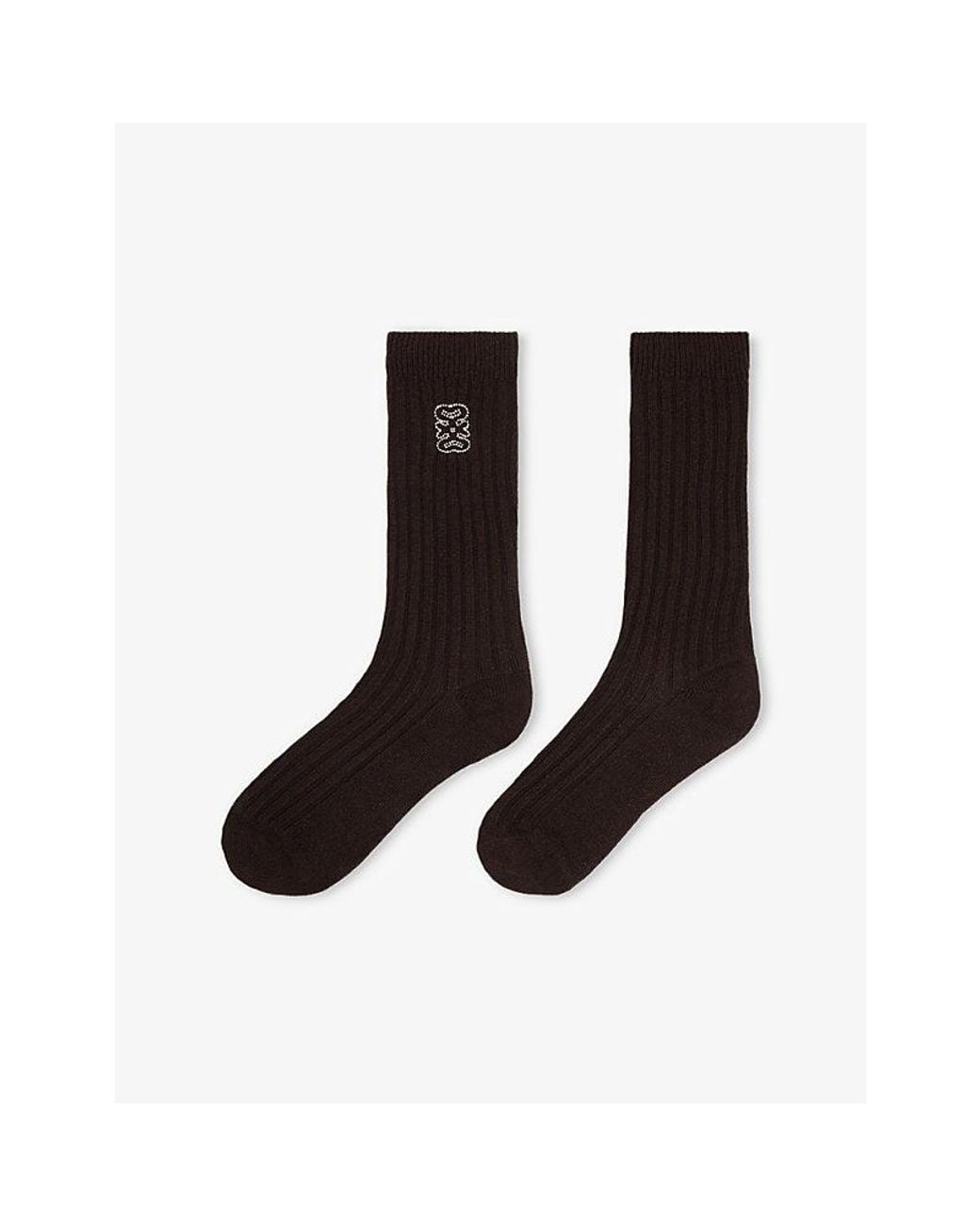Sandro Black Ribbed Logo-Embroidered Wool And Cashmere-Blend Socks
