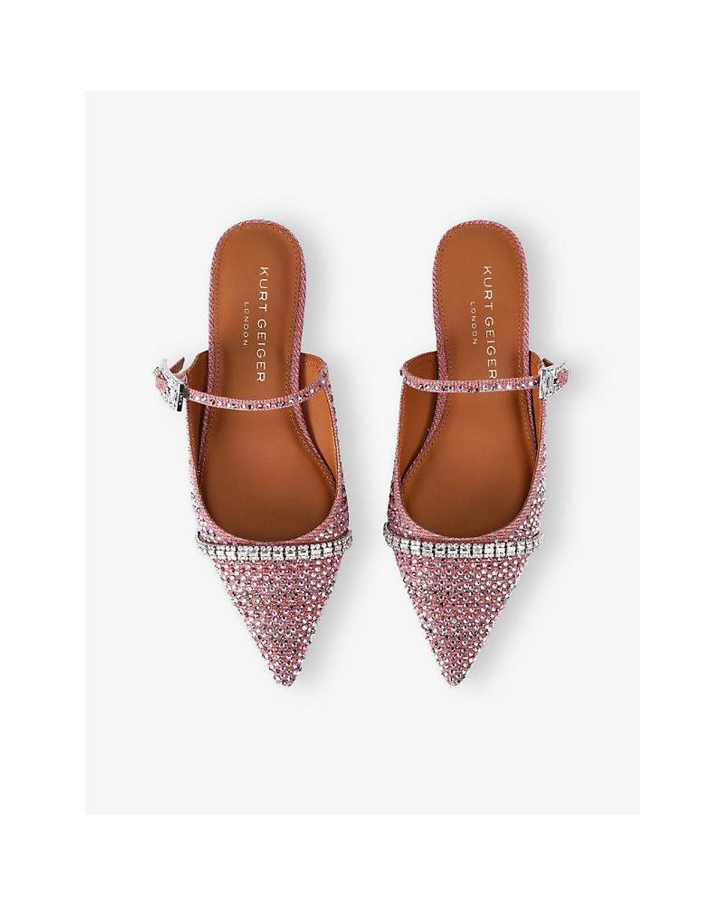 Kurt Geiger Pink Strass Buckle Woven Flat Mules