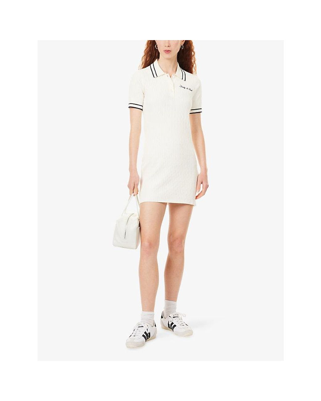 Sporty & Rich White Signature-Logo Woven Mini Cable Dress