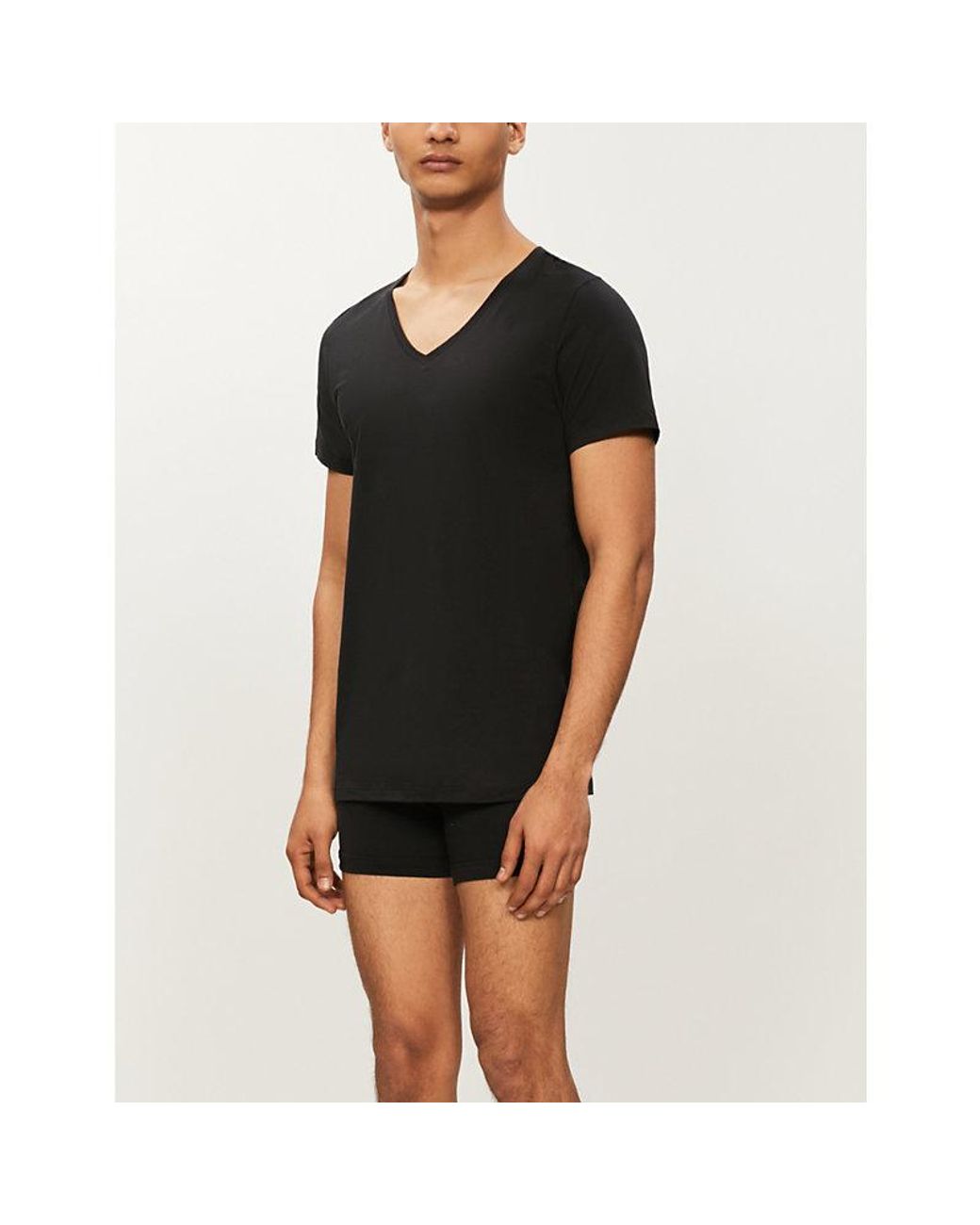 Hanro Black Cotton Superior Cotton-Blend T-Shirt Xxl for men