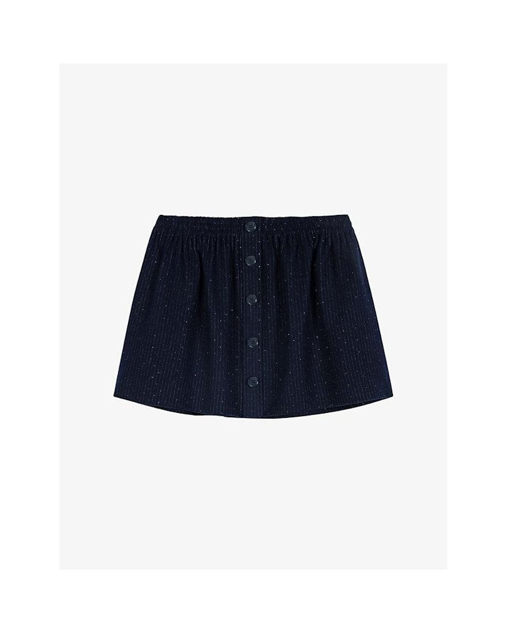 Maje Blue Tailored Rhinestone-Embellished Stretch-Woven Mini Skirt