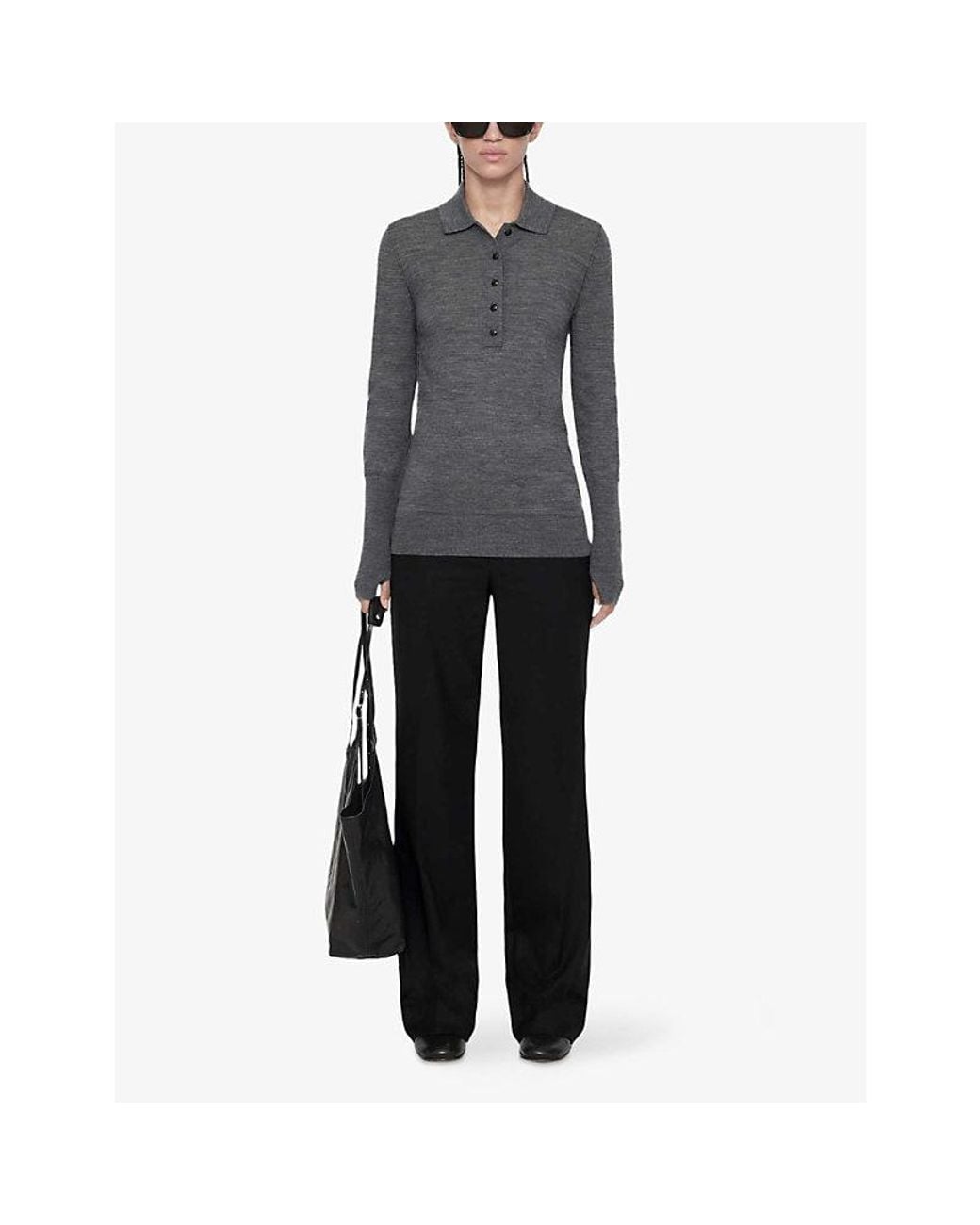 AllSaints Gray Martel Long-Sleeve Wool Polo