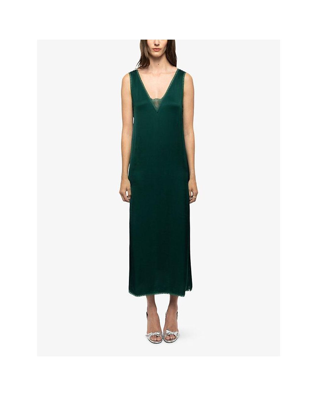 Zadig & Voltaire Green Renzo V-Neck Satin Maxi Dress