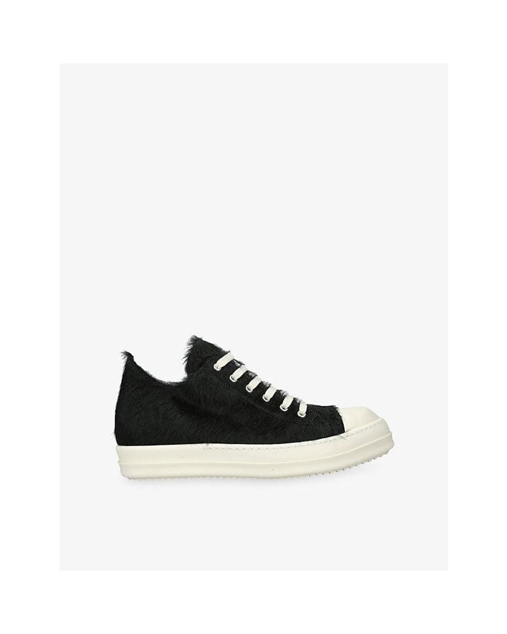 Rick Owens Black Hairy Classic Low Leather Trainers for men