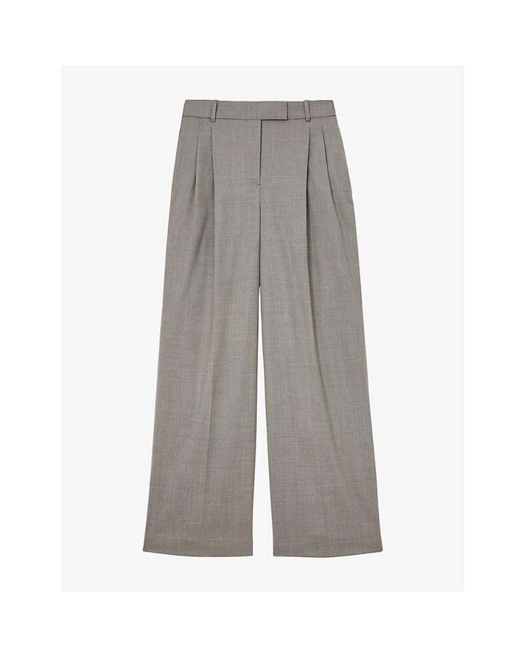 Reiss Gray Darcy Wide-Leg Wool-Blend Trousers