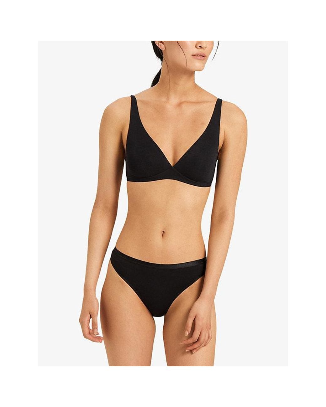 Hanro Black Seamless Stretch-Cotton Thong