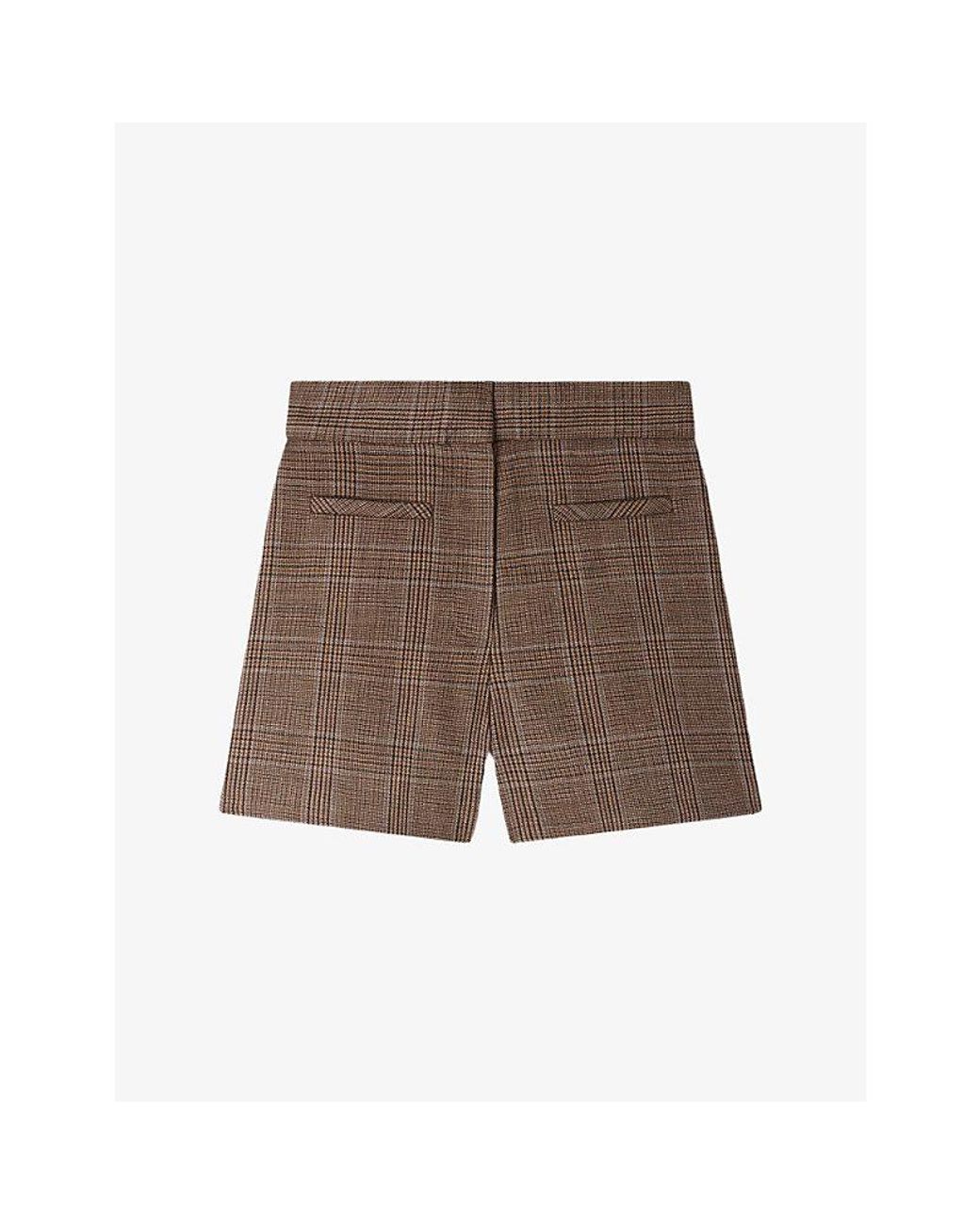 Sandro Brown Checked High-Rise Wool Shorts