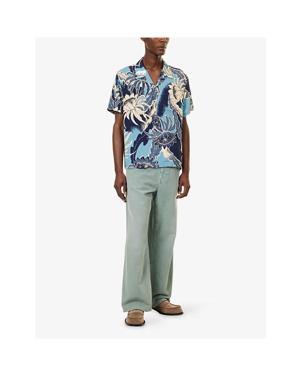 J.W. Anderson Blue Graphic-Print Short-Sleeve Woven Shirt for men