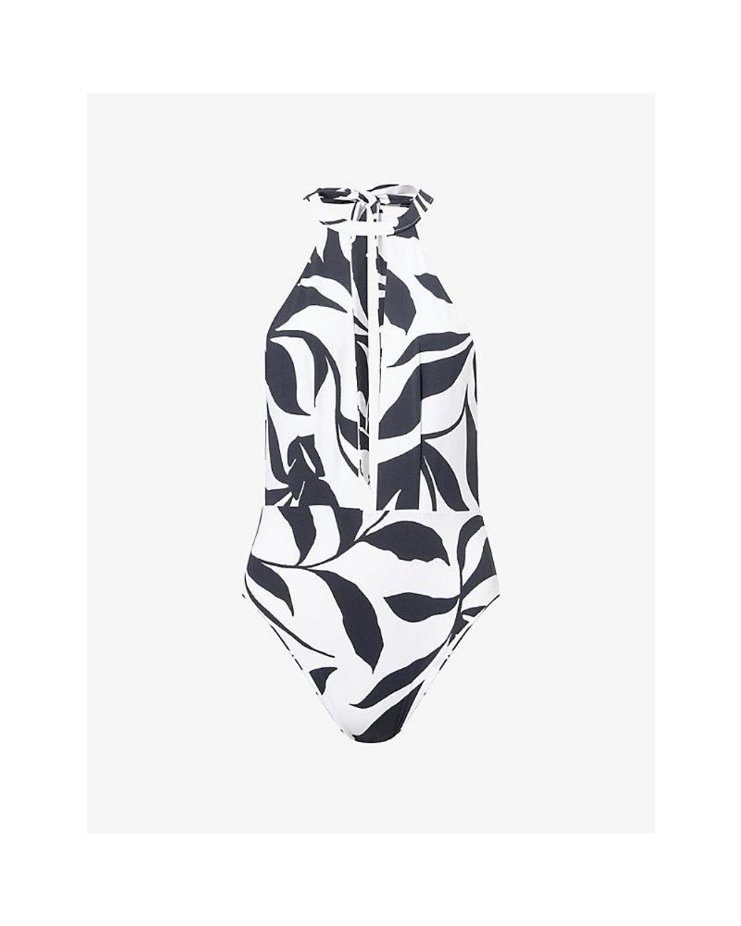 Max Mara White Printed Halter-Neck Swimsuit
