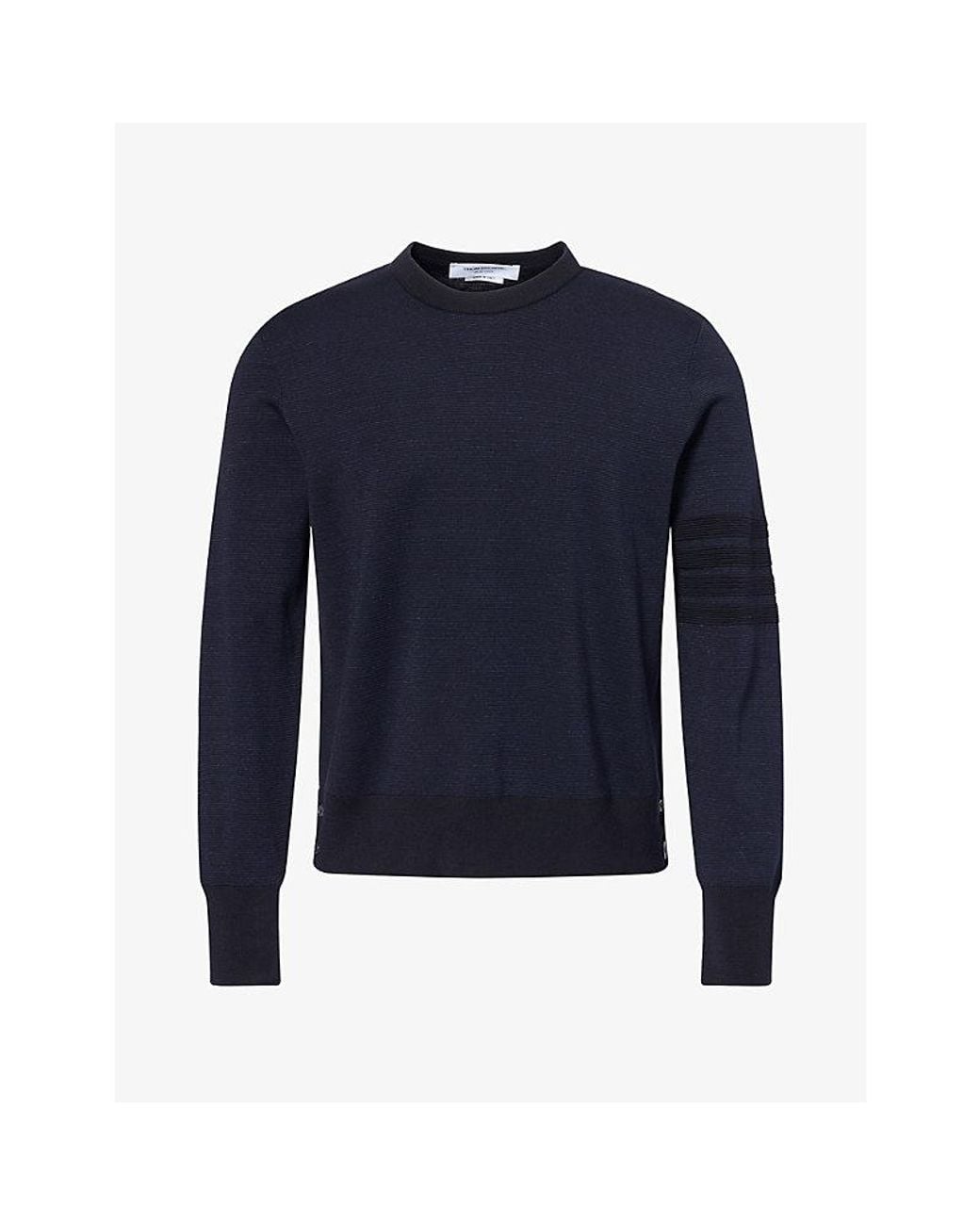 Thom Browne Blue Milano Crew-Neck Wool, Linen And Cotton Jumper for men