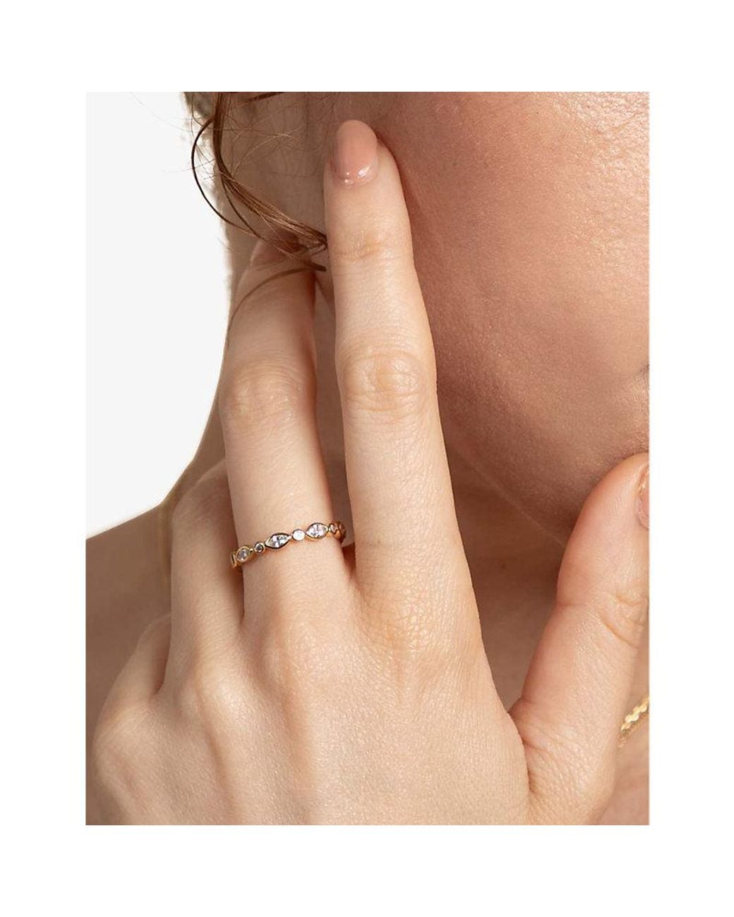 Astrid & Miyu Metallic Navette 18Ct-Plated Sterling- And Zirconia Band Ring