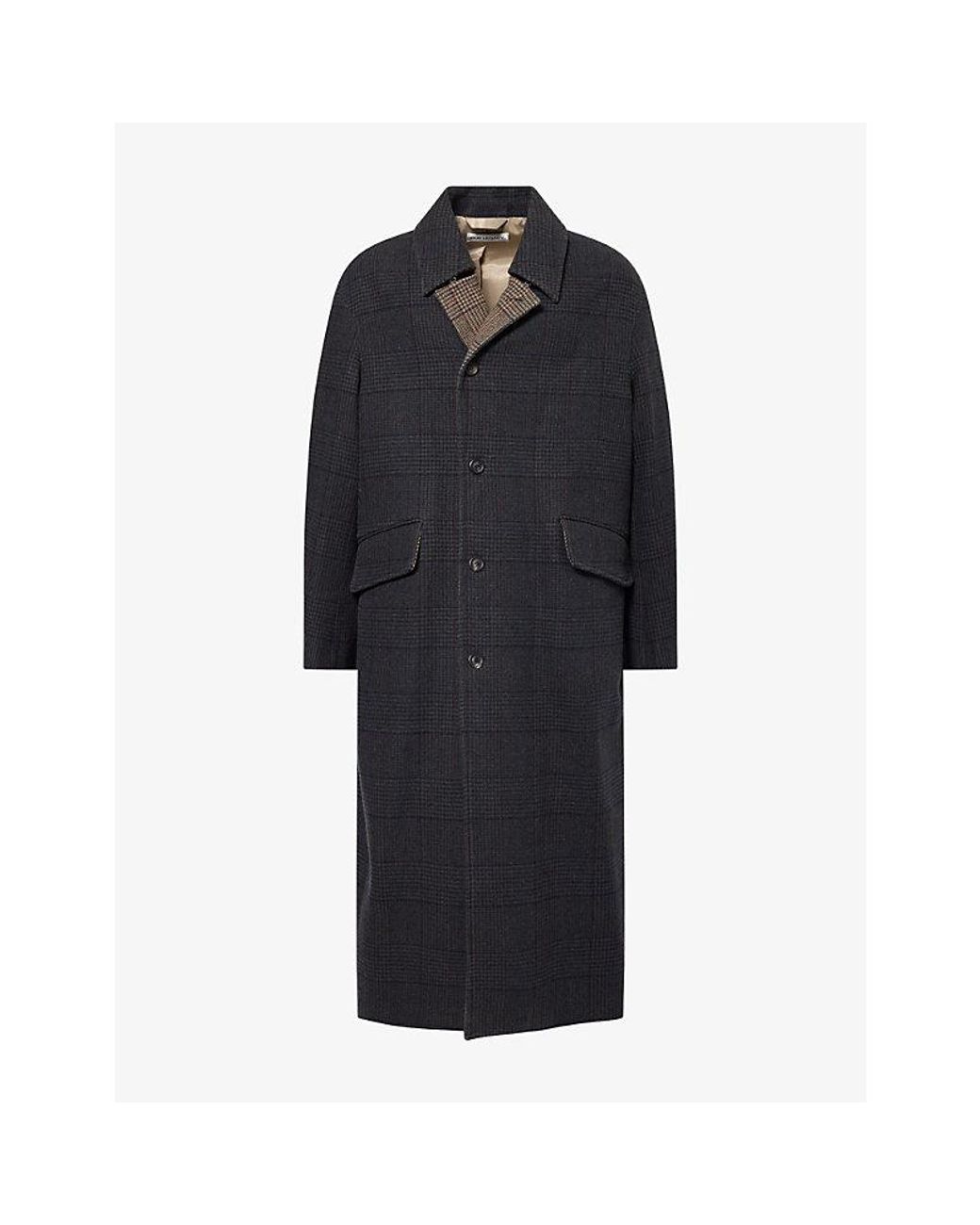 Our Legacy Black Collapsible-Collar Checked Wool Coat for men
