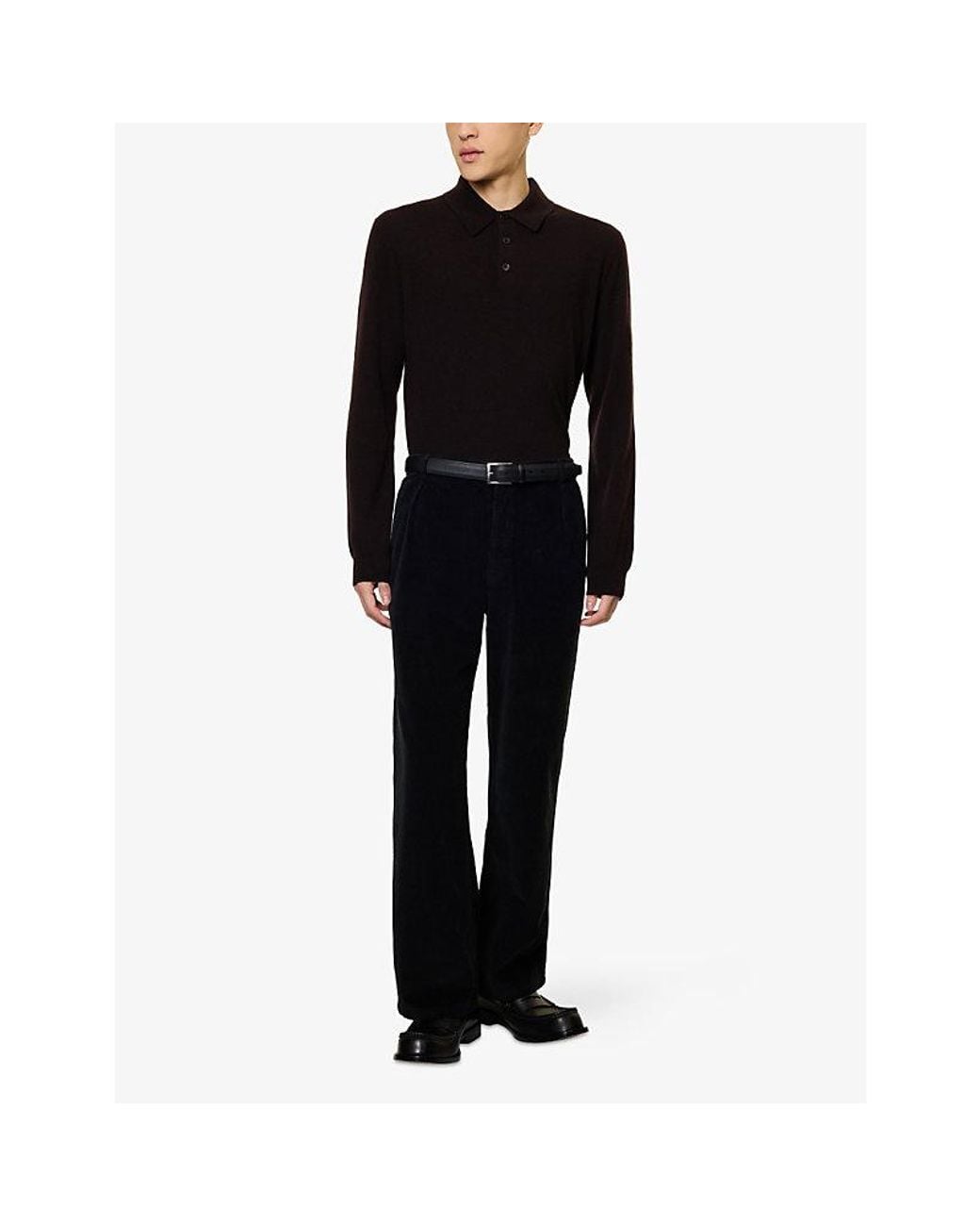 Paul Smith Black Long-Sleeve Cashmere Knitted Polo Shirt for men