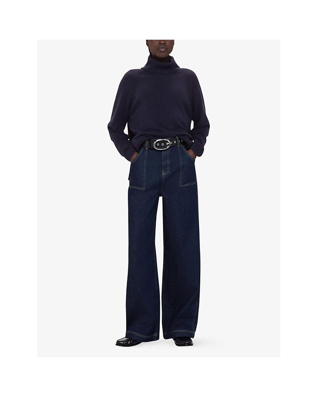 Whistles Blue Turtleneck Relaxed-Fit Cashmere Jumper