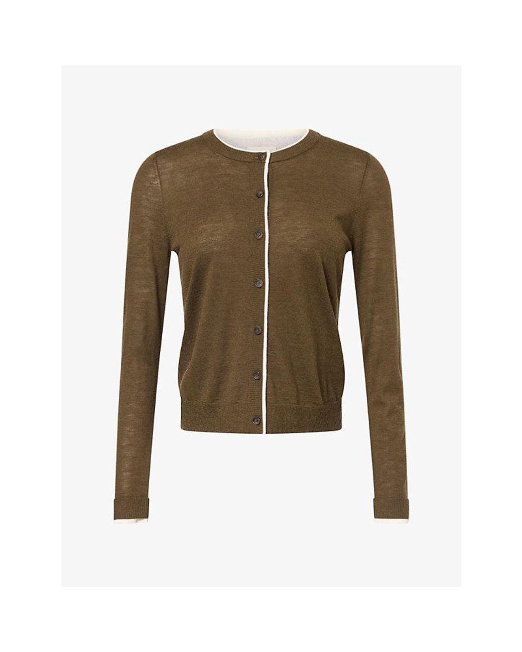 ME+EM Green Barely There Merino-Wool And Cashmere Cardigan