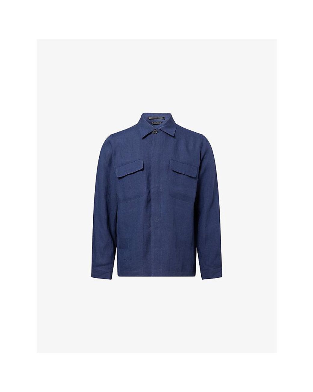Sunspel Blue Regular-Fit Pointed-Collar Linen Overshirt for men