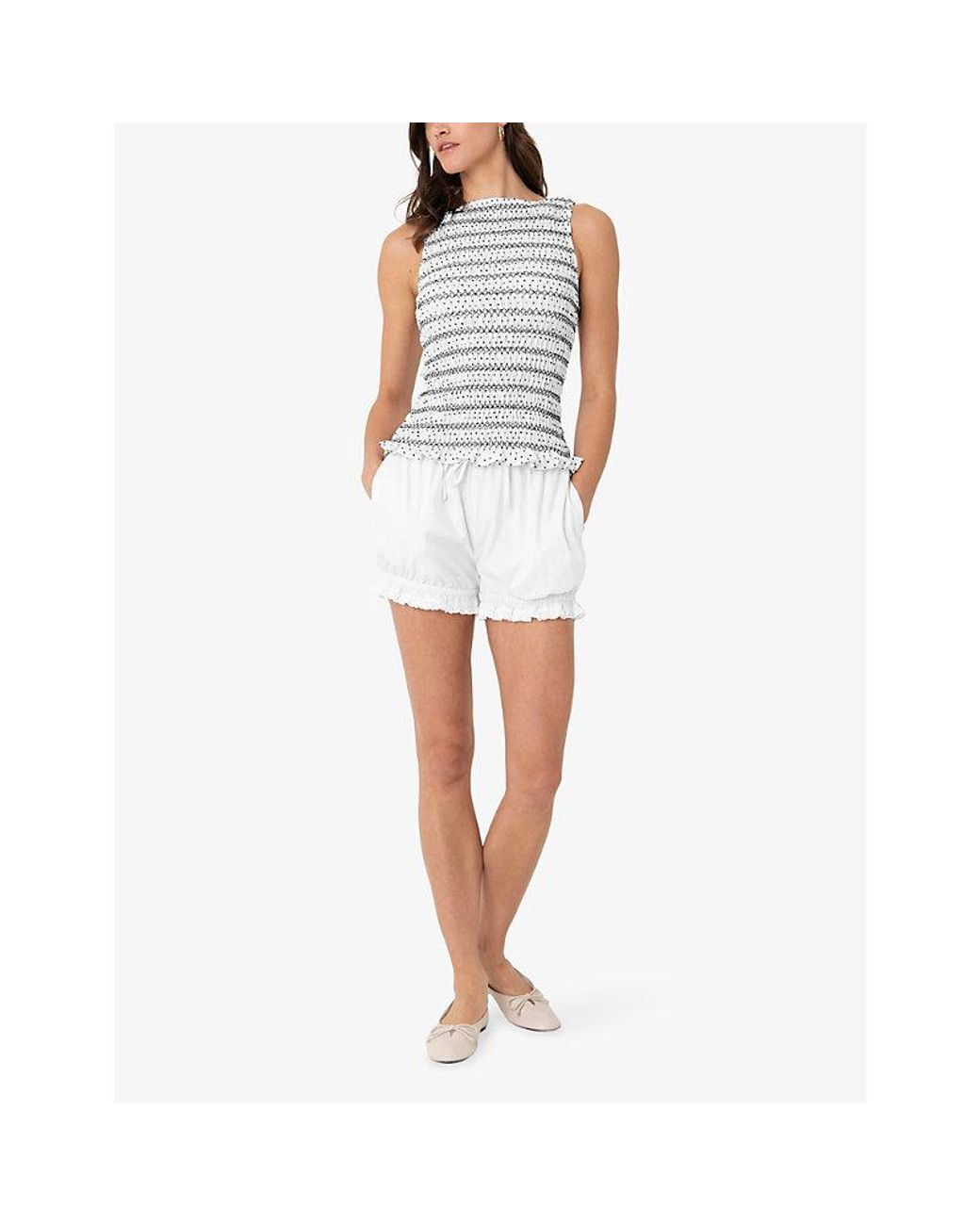 Amy Lynn White Mono Smocked Cotton Top