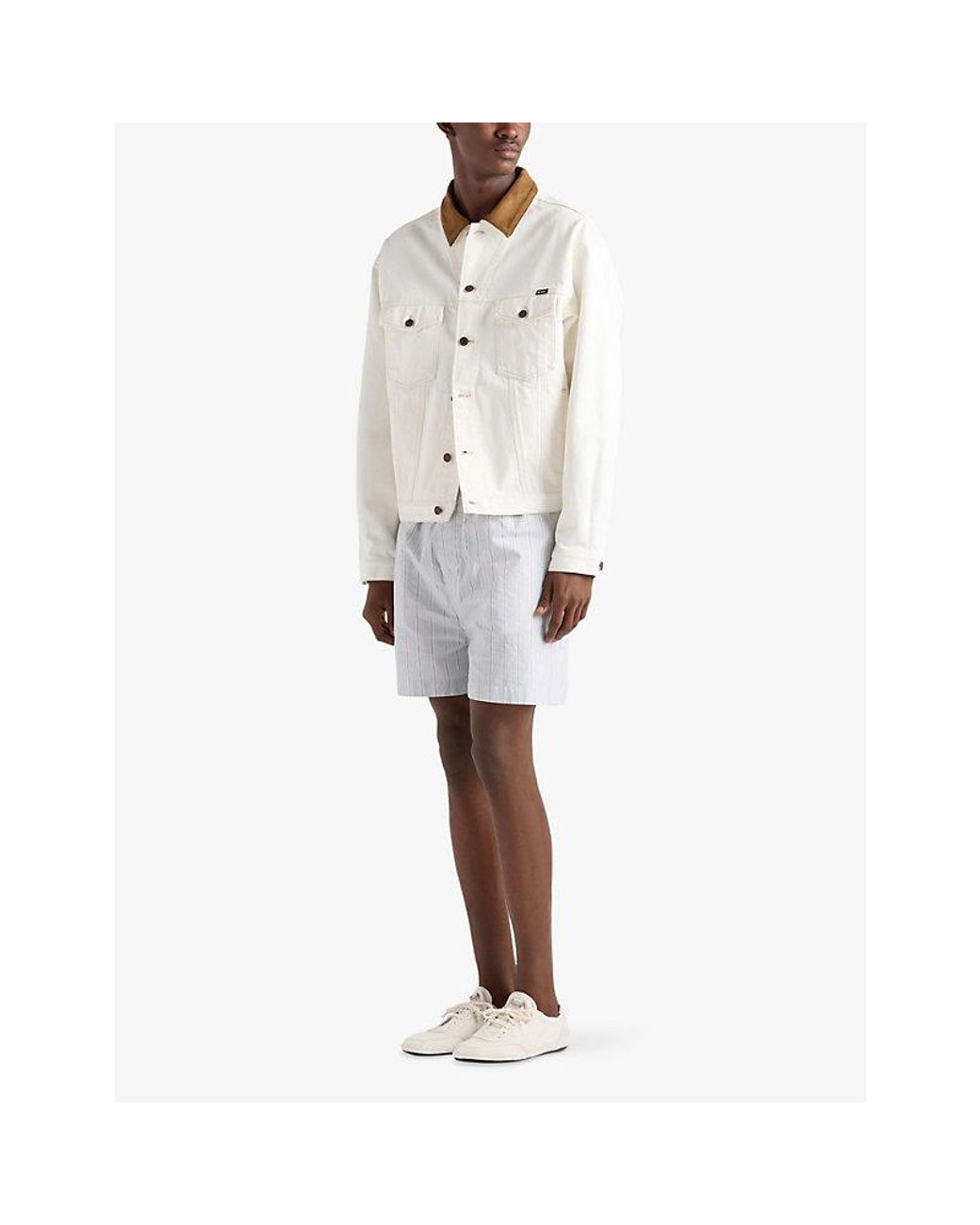 Prada White Leather-Collar Regular-Fit Denim Jacket for men
