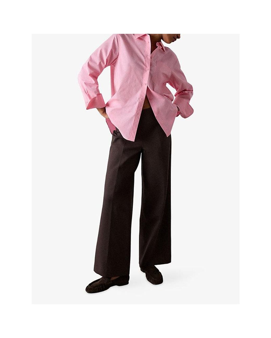 Whistles Black Wide-Leg Mid-Rise Stretch-Woven Trousers