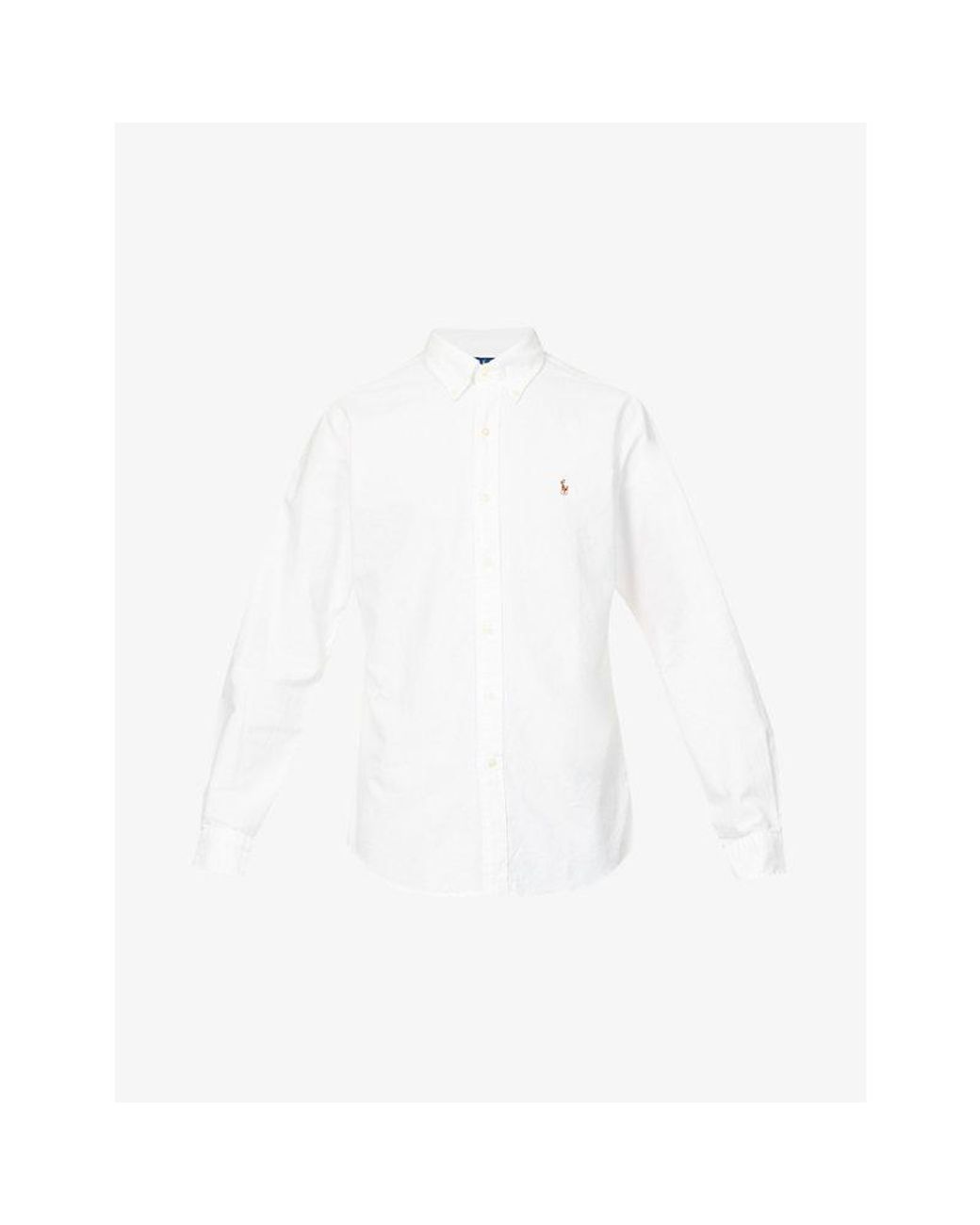 Polo Ralph Lauren White Long-Sleeved Button-Down Custom-Fit Cotton Oxford Shirt for men