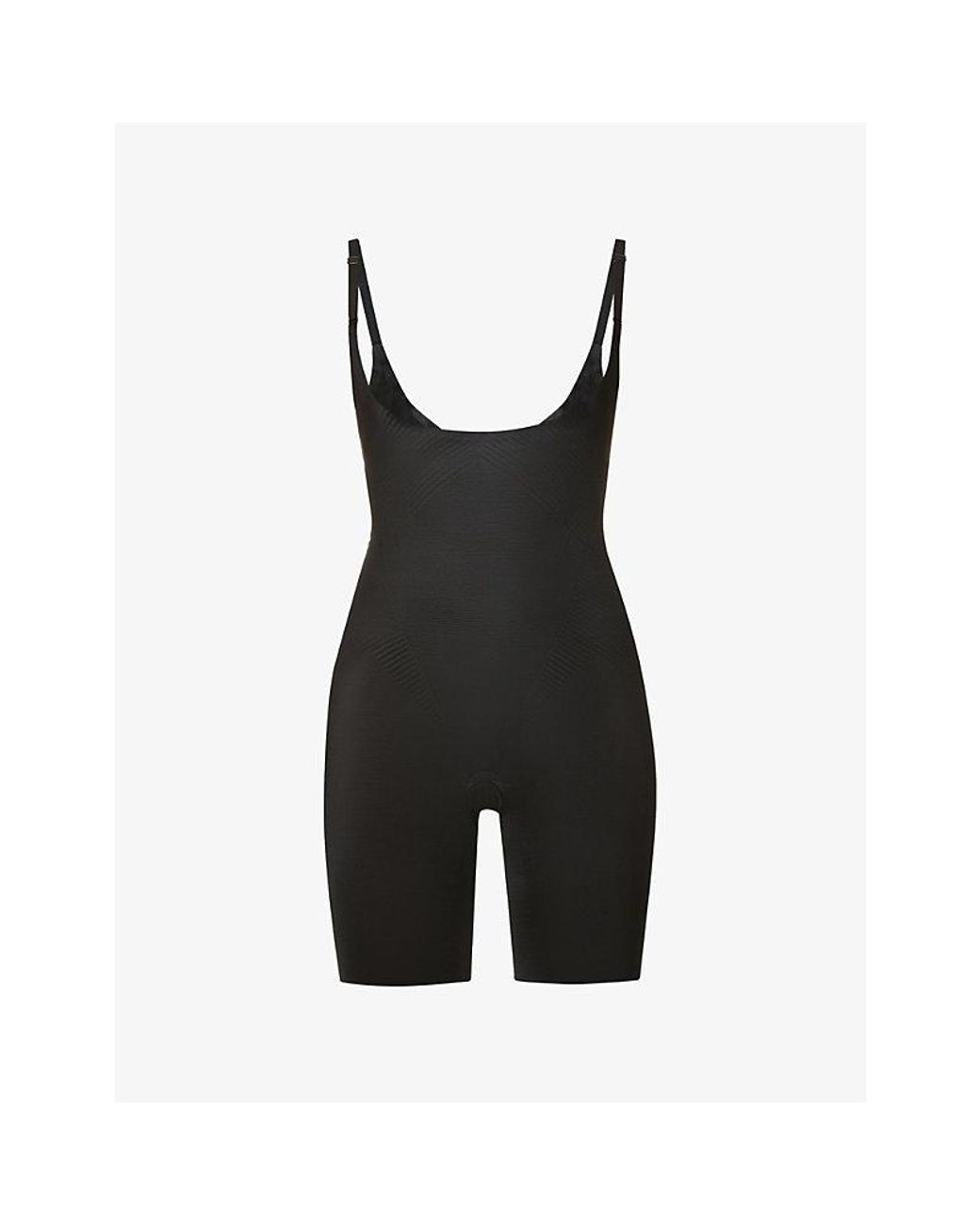 Spanx Black Shape Invisible Open-Bust Mid-Thigh Bodysuit