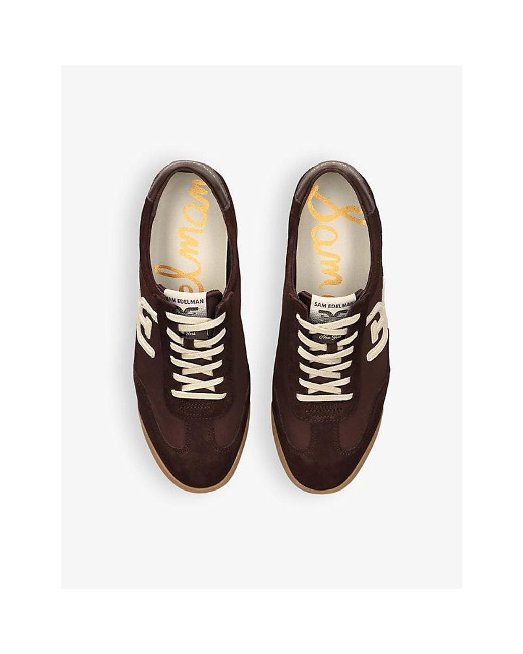 Sam Edelman Brown Ivey Branded Leather And Suede Low-Top Trainers