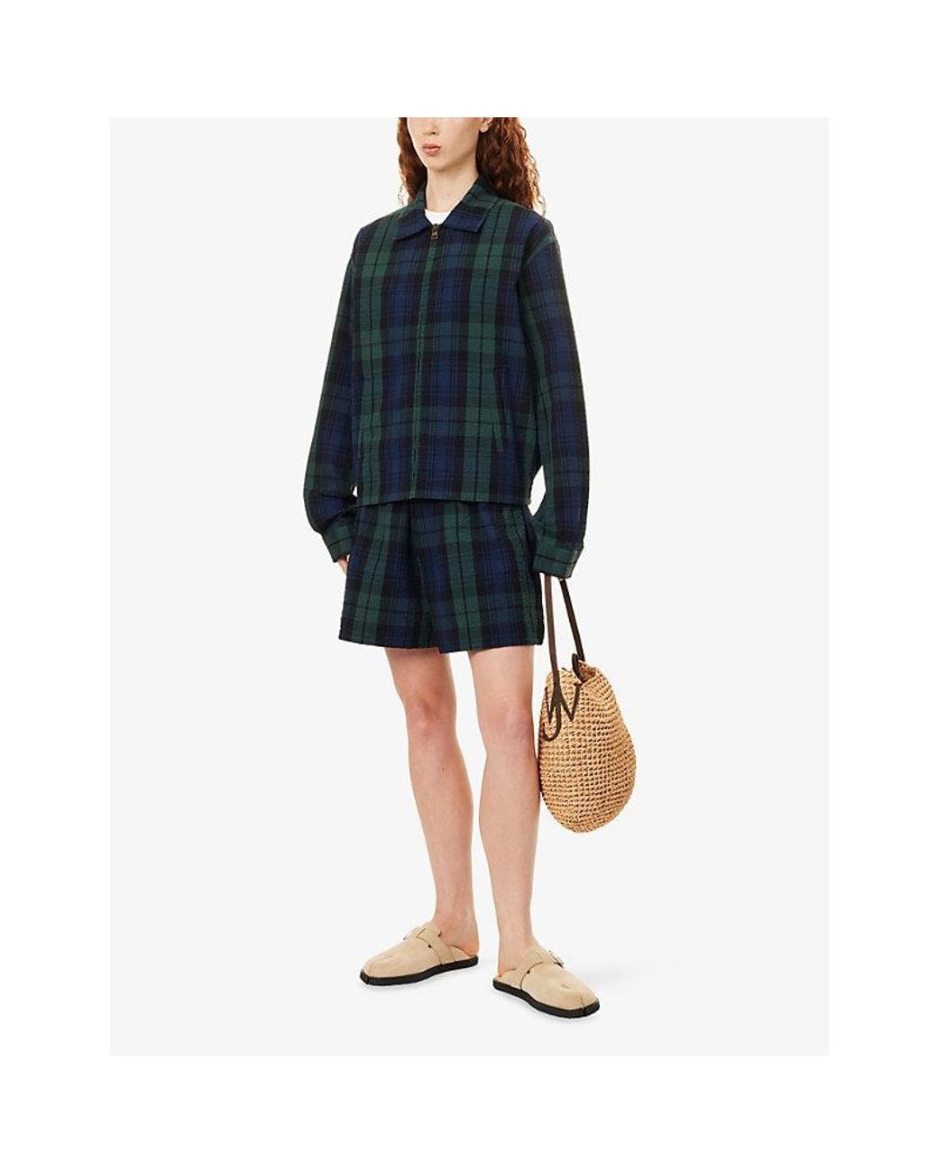 J.W. Anderson Blue Drawstring Check Seersucker Cotton Shorts