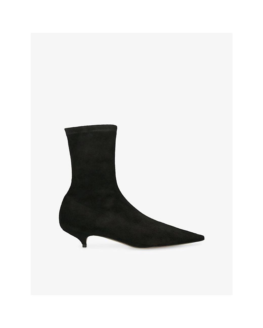 The Row Black Liisa 35 Kitten-Heel Suede Ankle Boots