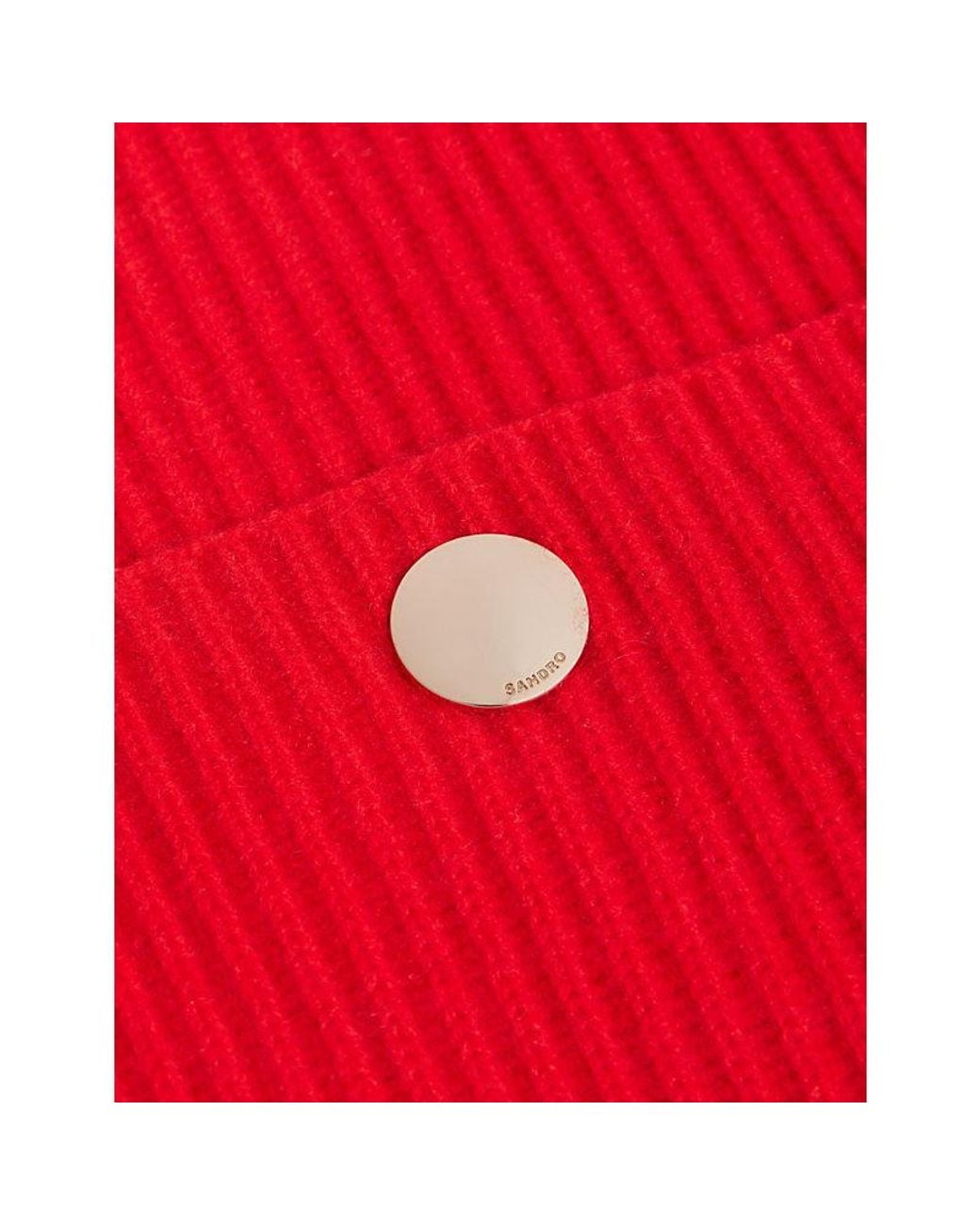 Sandro Red Ribbed Wool And Cashmere Scarf