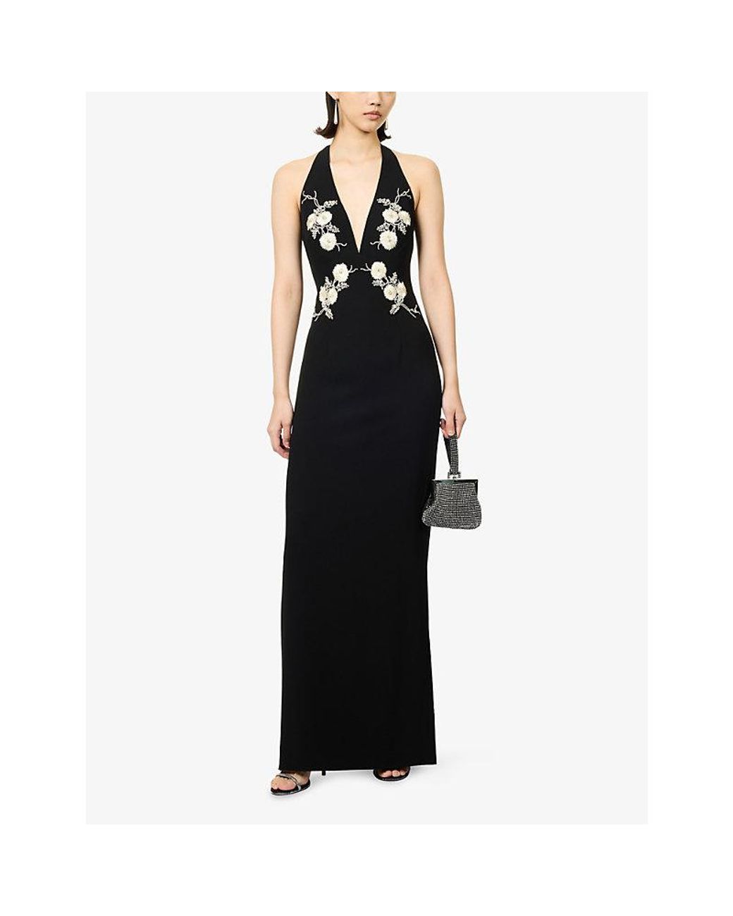 Huishan Zhang Black Charlotte Crystal-Embellishment Woven Gown