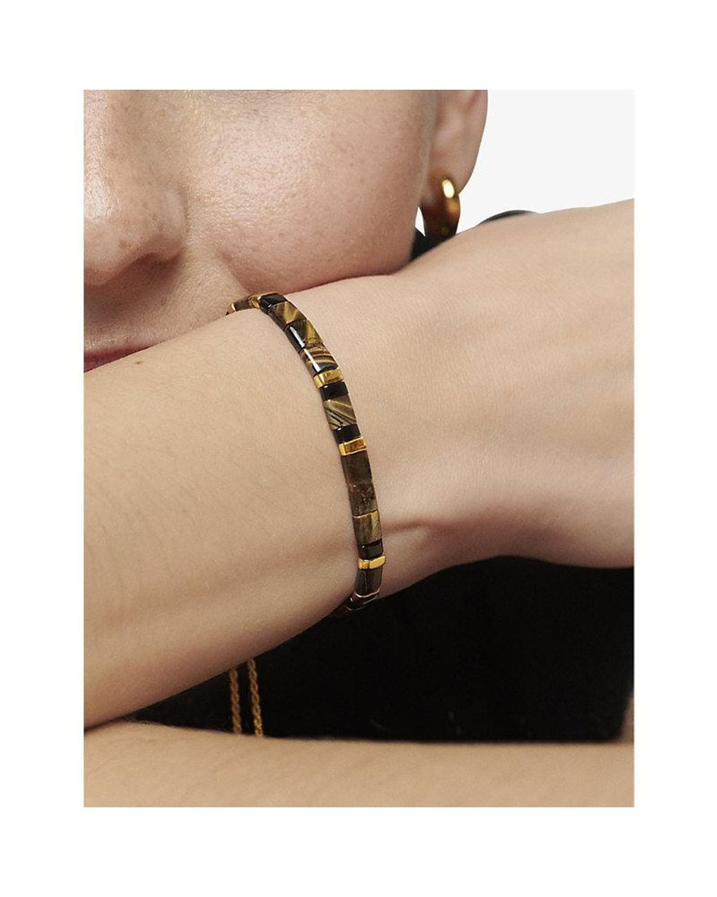 Monica Vinader White Delphi 18Ct-Plated Vermeil Sterling- And Tiger's Eye Friendship Bracelet