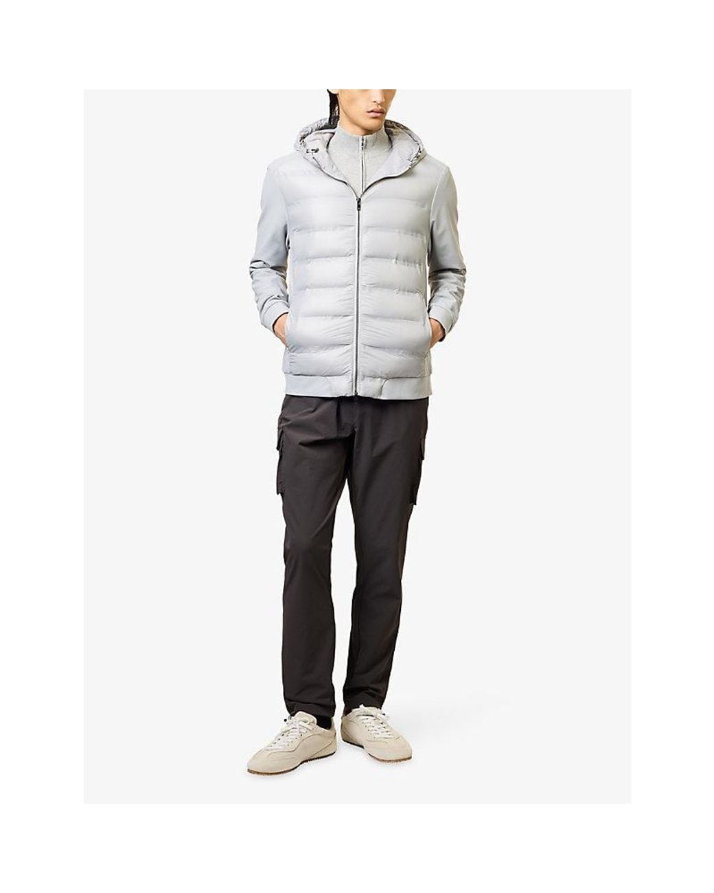 Arne Blue Hybrid Hooded Shell Puffer Jacket for men